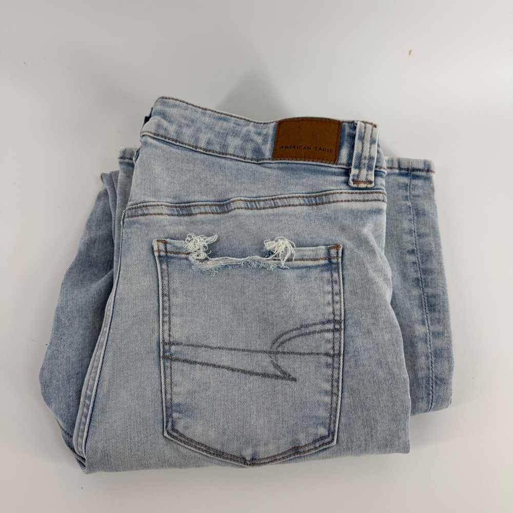 American Eagle Super Hi-Rise Flare Jeans Blue Mist Ne(x)t Level Stretch 14 Short